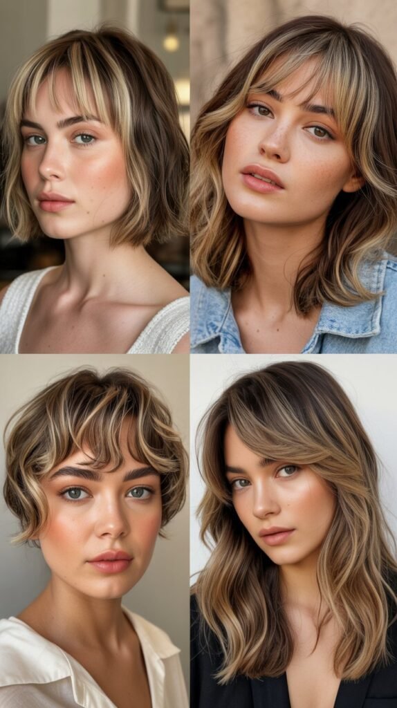 Razored Bangs with Flaxen Blonde Highlights