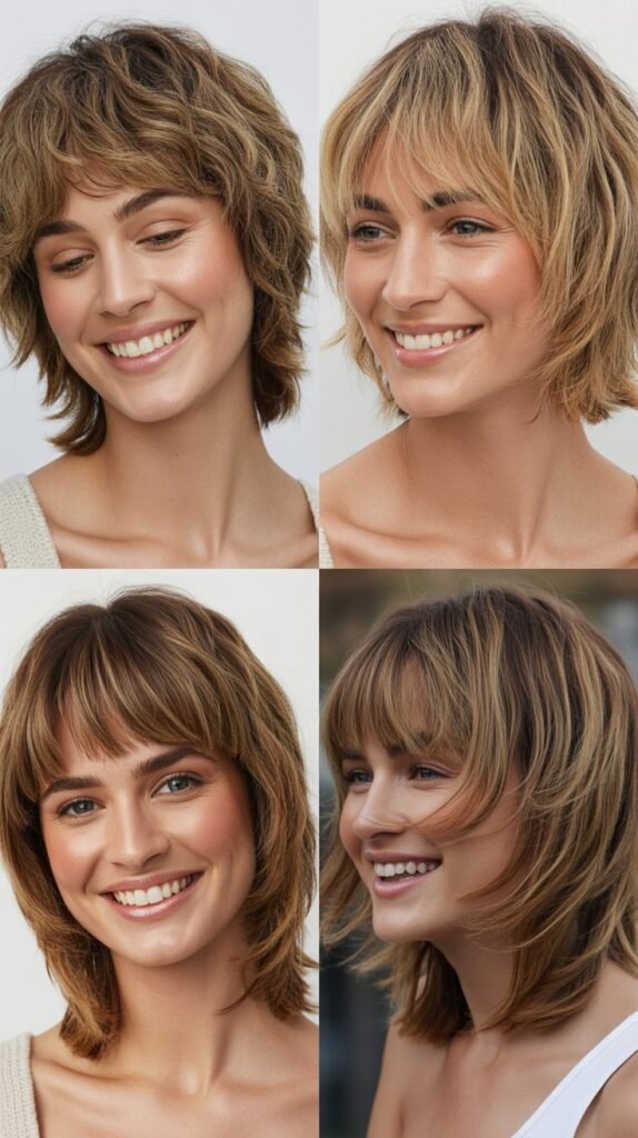  Layered Feathered Bangs with Medium Flip