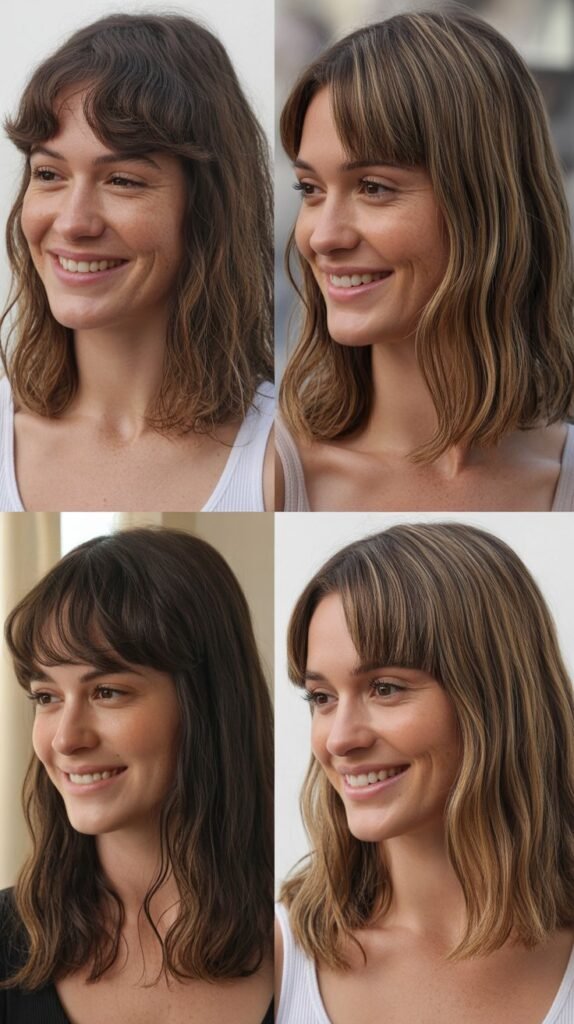 Textured Midi Cut With Long Curtain Bangs