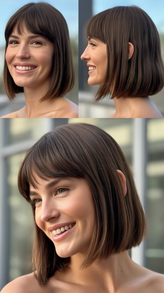  Smooth Lob With Razored Bangs