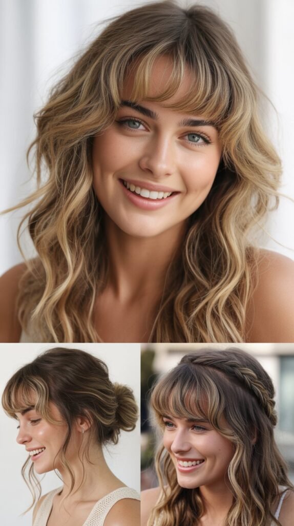 Long Wispy Bangs with Beach Waves