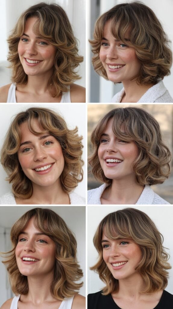 Layered Waves With Curtain Bangs
