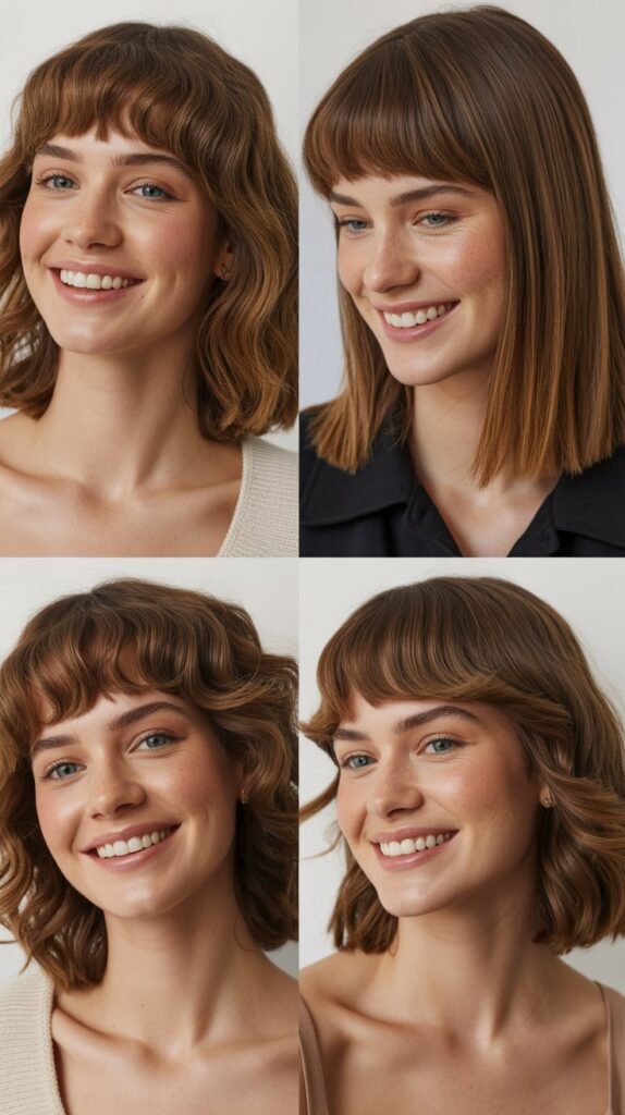 Rounded Wispy Bangs with Medium Hair