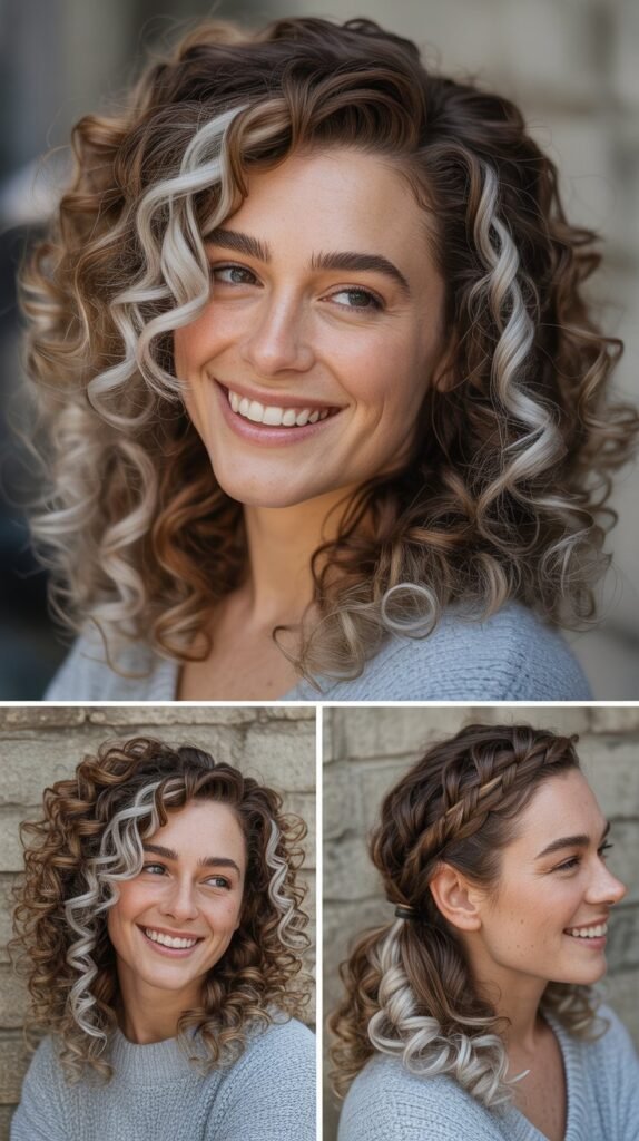 Icy Blonde Highlights on Curly Brown Hair
