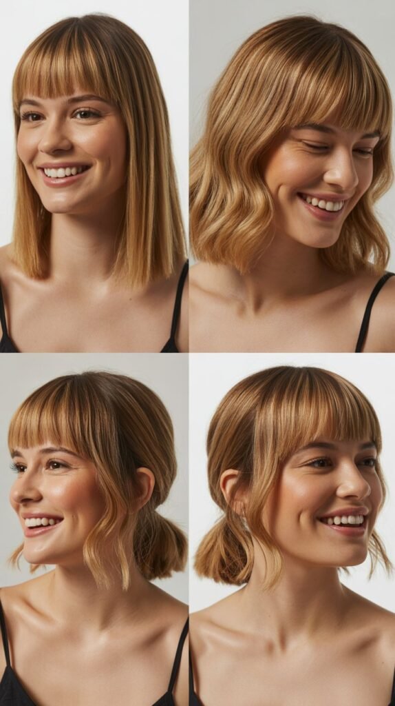 Blunt Curtain Bangs with Medium Hair