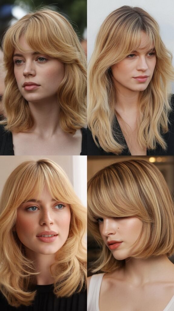Swoopy Bangs with Sunflower Blonde Color