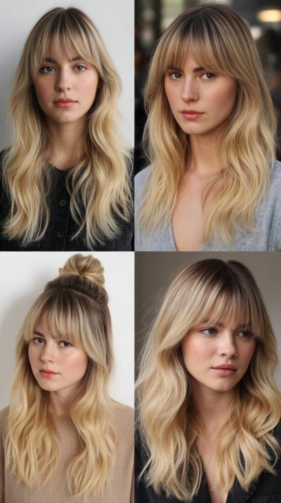 Full Bangs with Lemon Blonde Ombre
