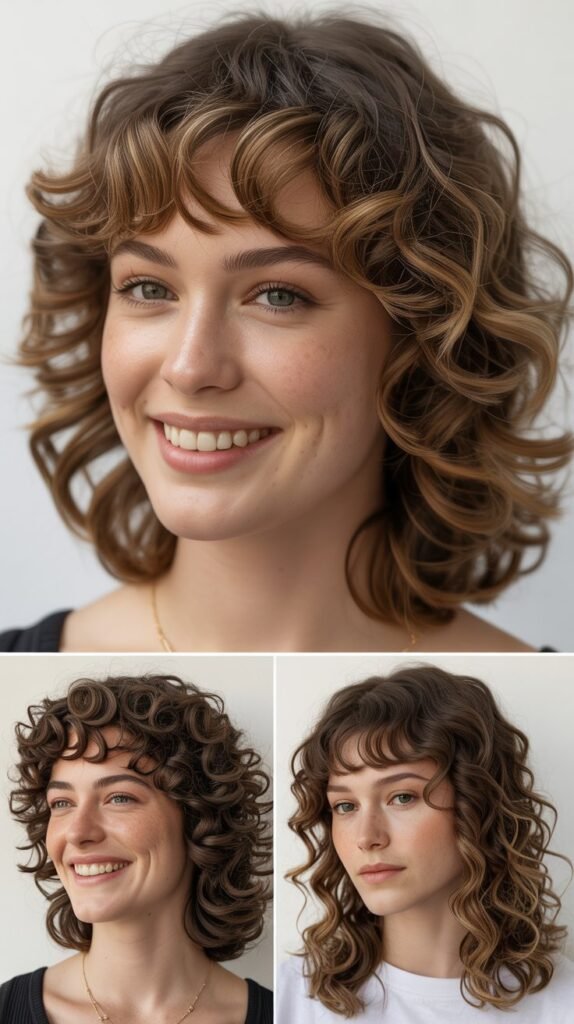 Rounded Bangs with Medium Curly Hair