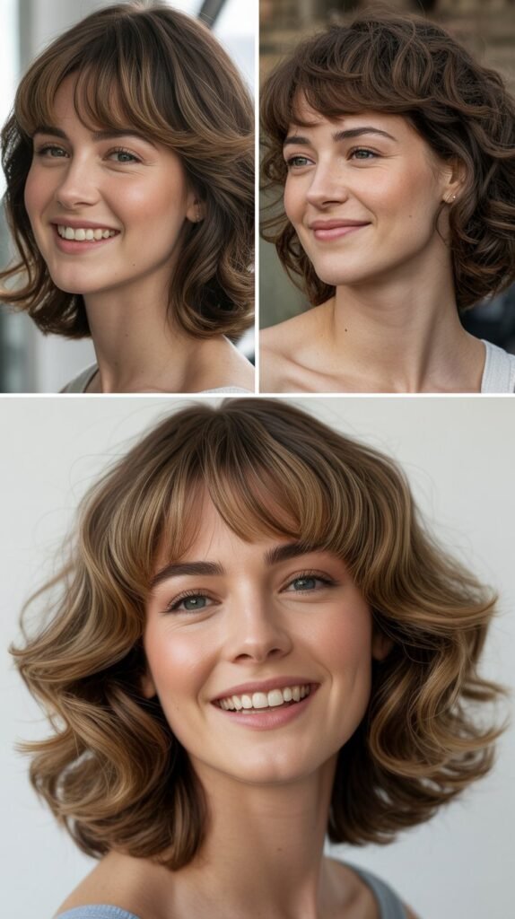 Voluminous Bangs with Medium Bouncy Hair