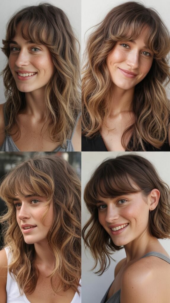 Wavy Shoulder-Length Hair With Bottleneck Bangs
