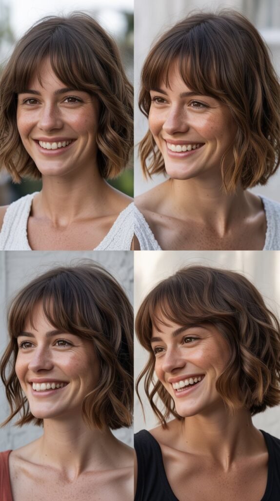 Shaggy Lob With Brow-Skimming Bangs