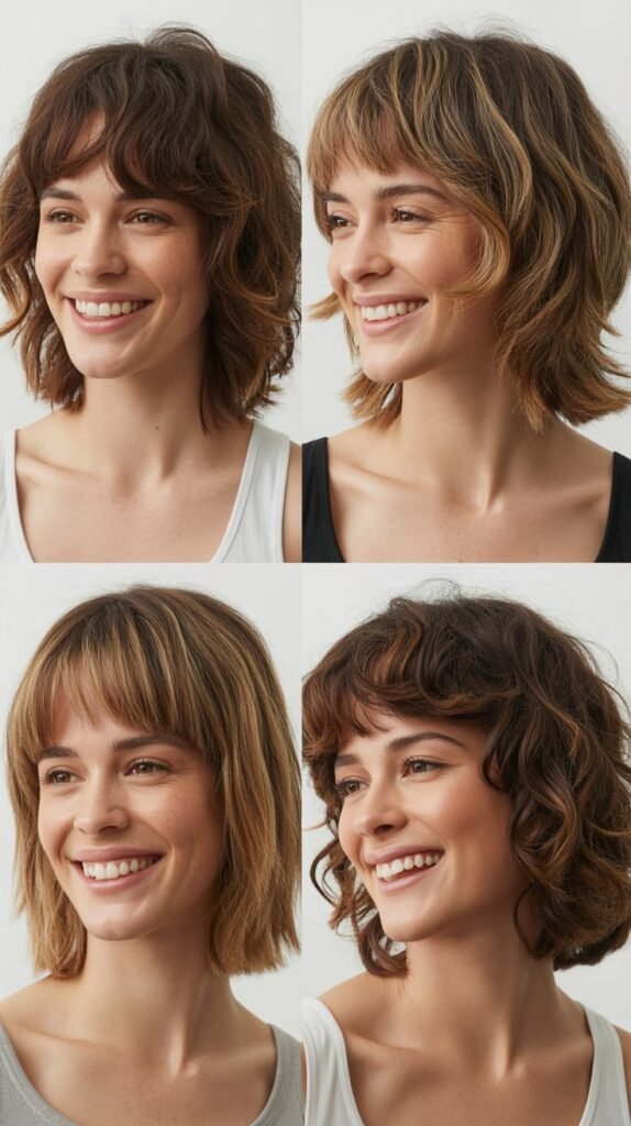 Choppy Baby Bangs with Medium Shaggy Hair