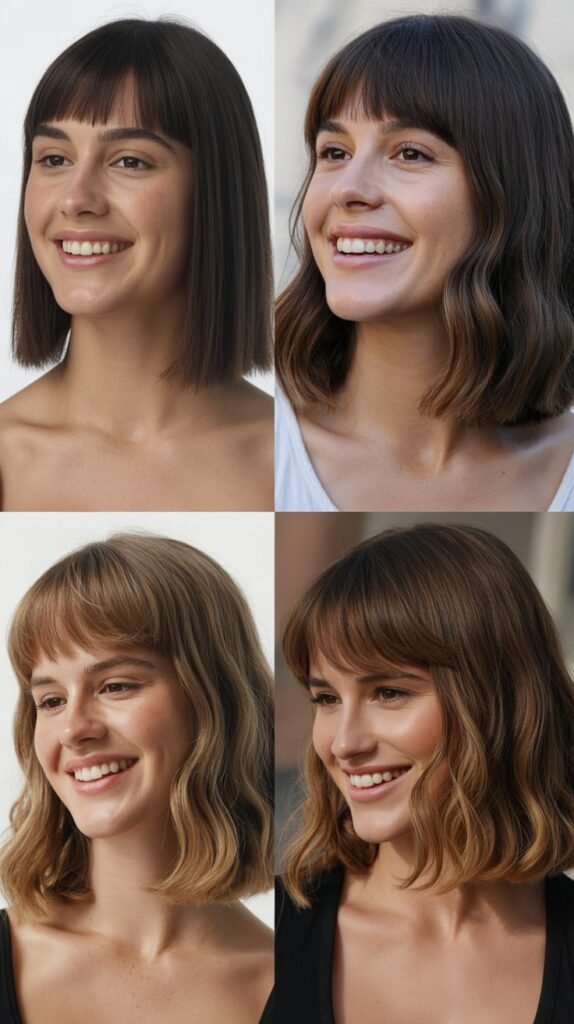 Blunt Shoulder-Length Cut With Full Fringe