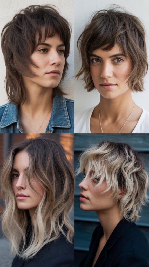  Wolf Cut with Dark Roots and Light Ends