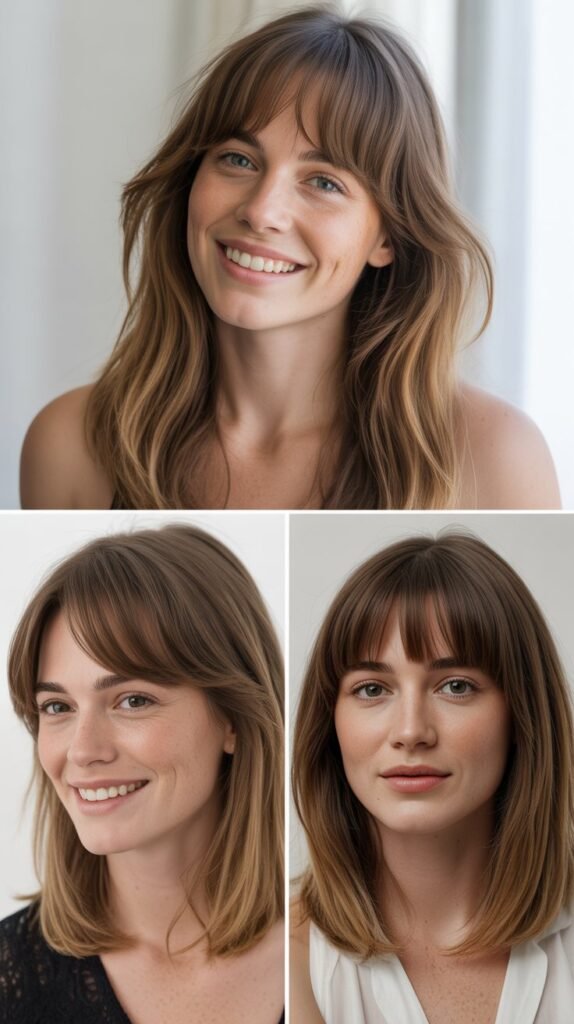 Long Feathered Bangs with Medium Straight Hair