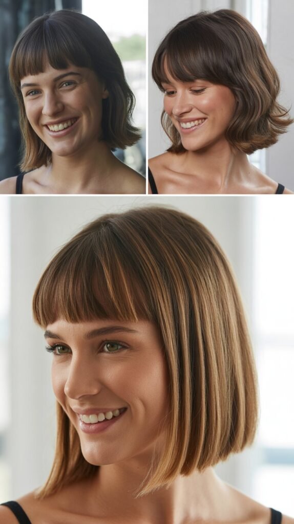 Blunt Side-Swept Bangs with Medium Hair