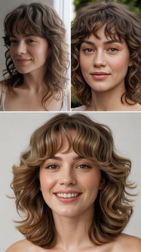 Soft Feathered Bangs with Voluminous Medium Hair