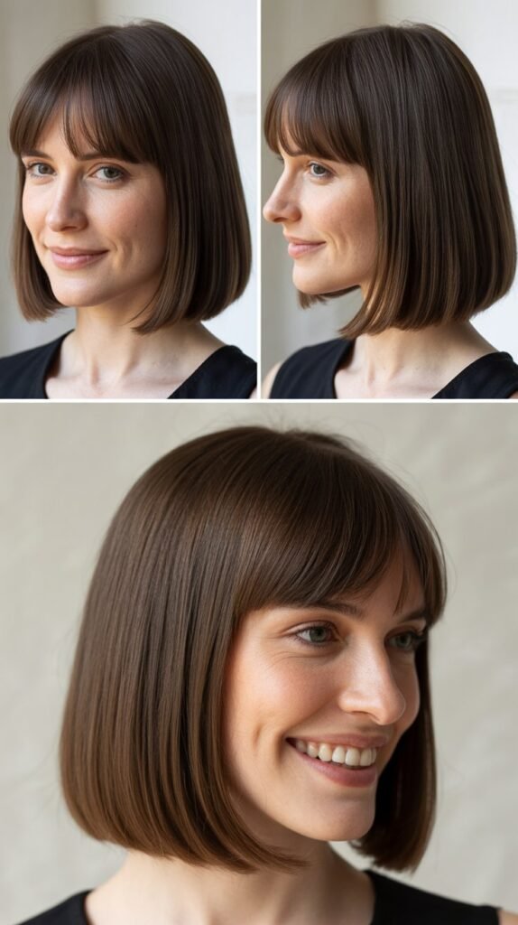 Straight Long Bob with Baby Curtain Bangs
