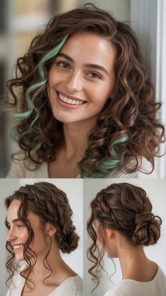 Mint Highlights on Brown Curls (Subtle)
