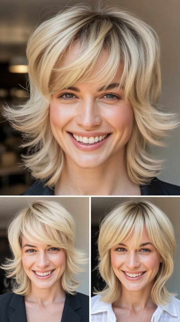  Vanilla Cream Blonde Shag with Wispy Bangs