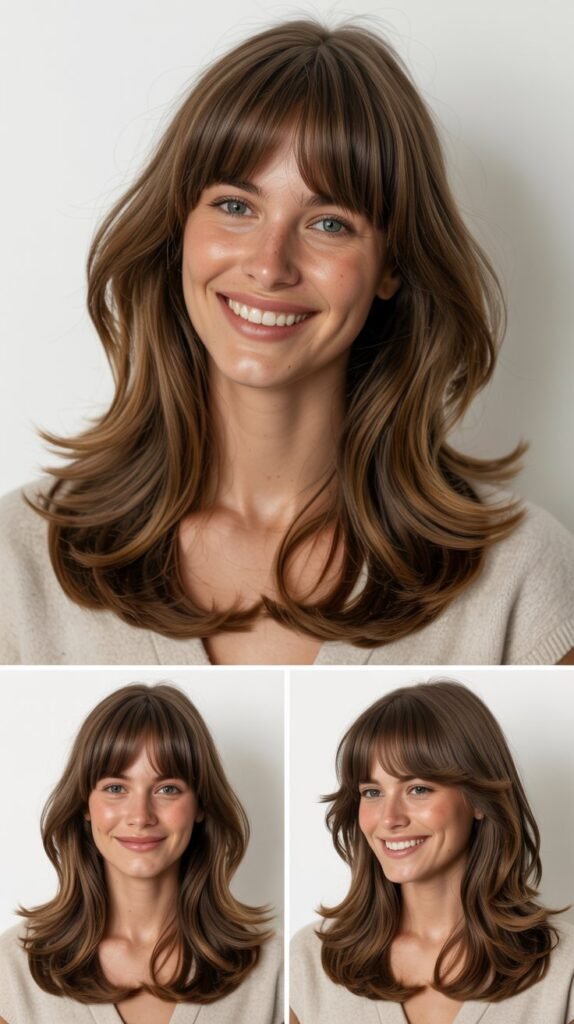 Long Layers with Full Curtain Bangs