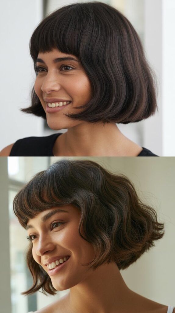 Rounded Bob with Long Bangs for Softness