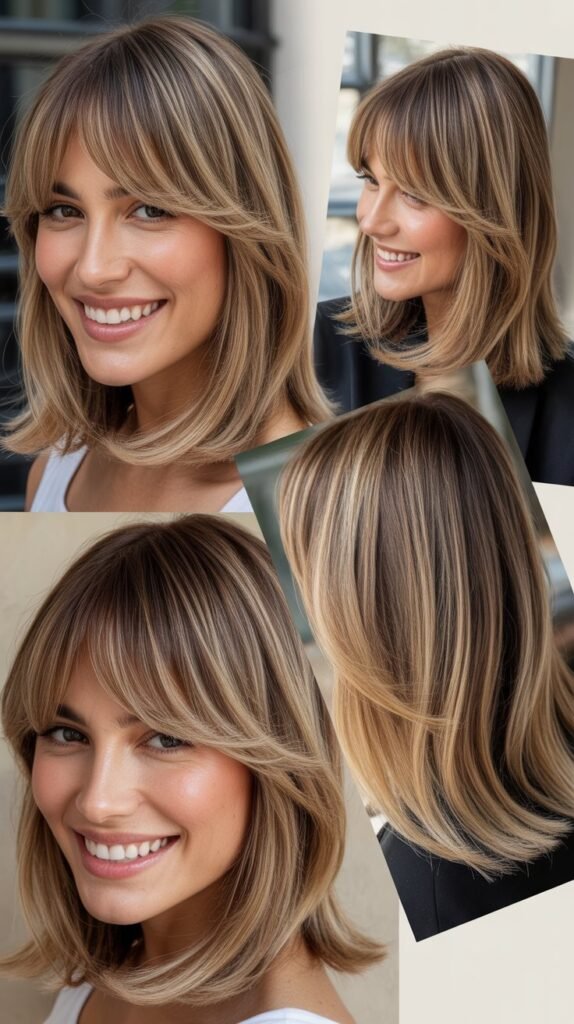. Bronde with Graduated Curtain Bangs