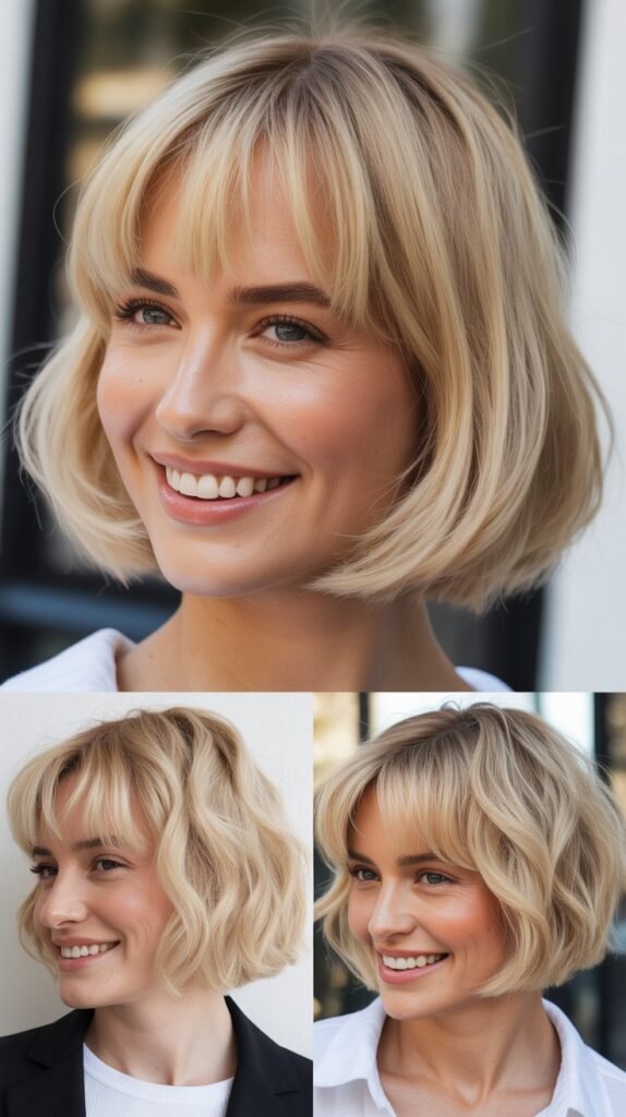  Creamy Blonde Bob with Baby Fringe