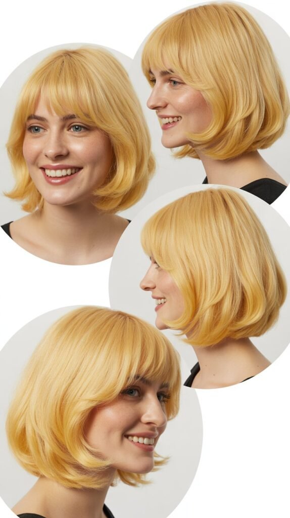 Lemon Blonde Midi with Asymmetric Bangs