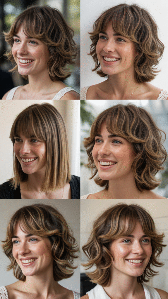  Asymmetrical Medium Cut With Side-Swept Curtain Bangs