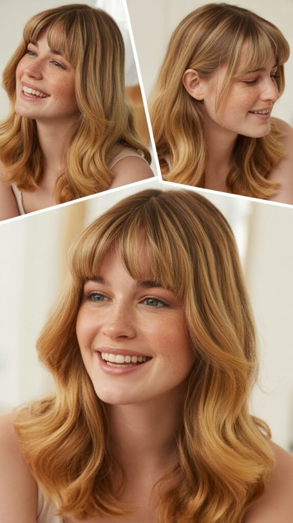 Toasted Almond Blonde with Curtain Bangs