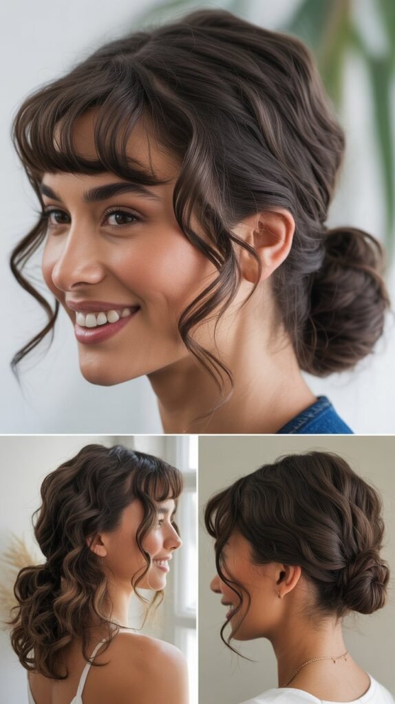 Low Twisted Ponytail with Middle-Part Bangs