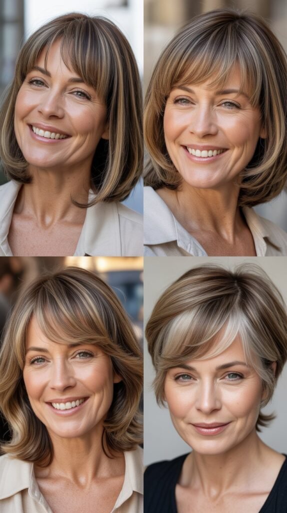 Arched Bangs with Face-Framing Highlights