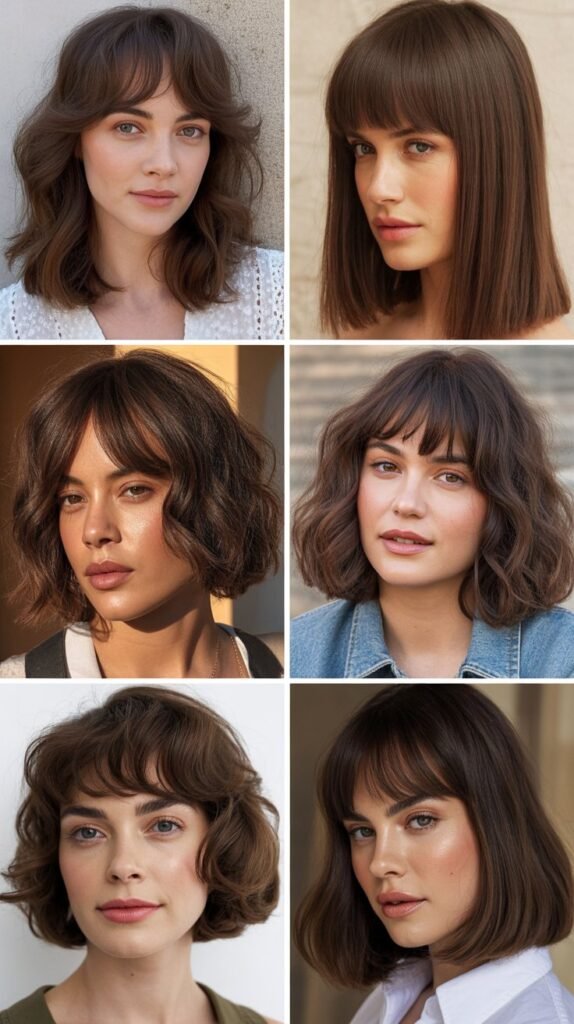 Curtain Bangs with Rich Chocolate Brown Color