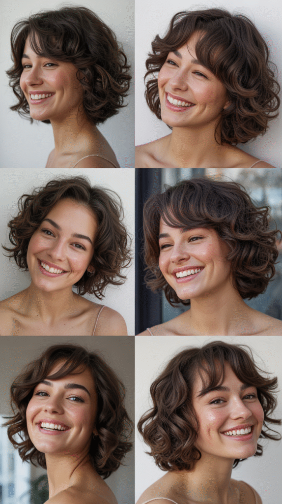 Curly Medium Length With Soft Curtain Bangs