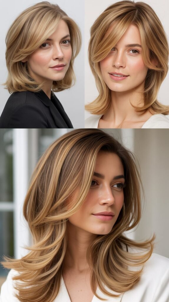 Honey Blonde Layers with Soft Side Sweep
