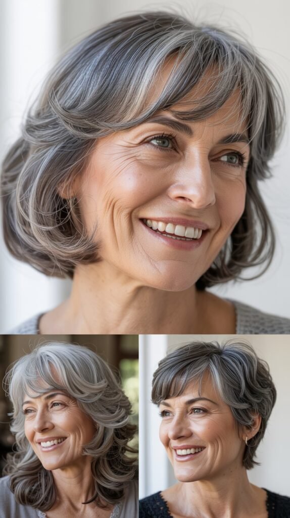  Gray Hair with Wispy Bangs