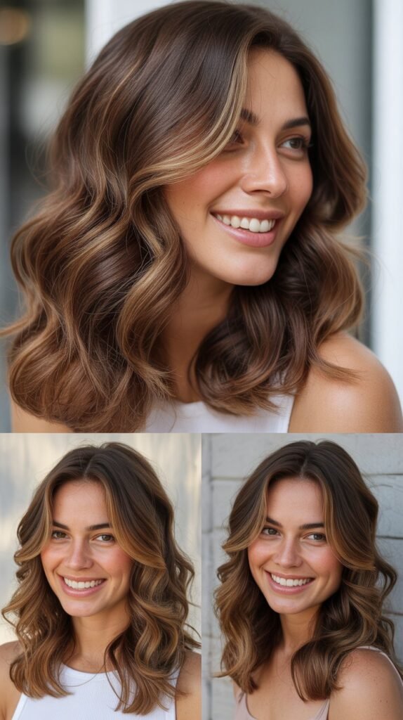  Tiramisu Highlights on Wavy Brown Hair