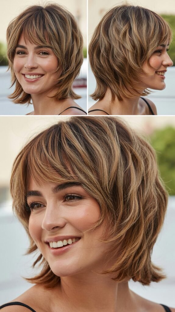 Textured Medium Cut with Bottleneck Bangs