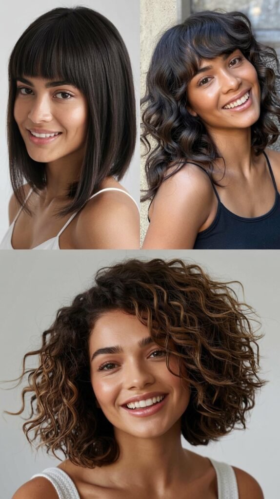 Straight Medium Cut with Blunt Curtain Bangs