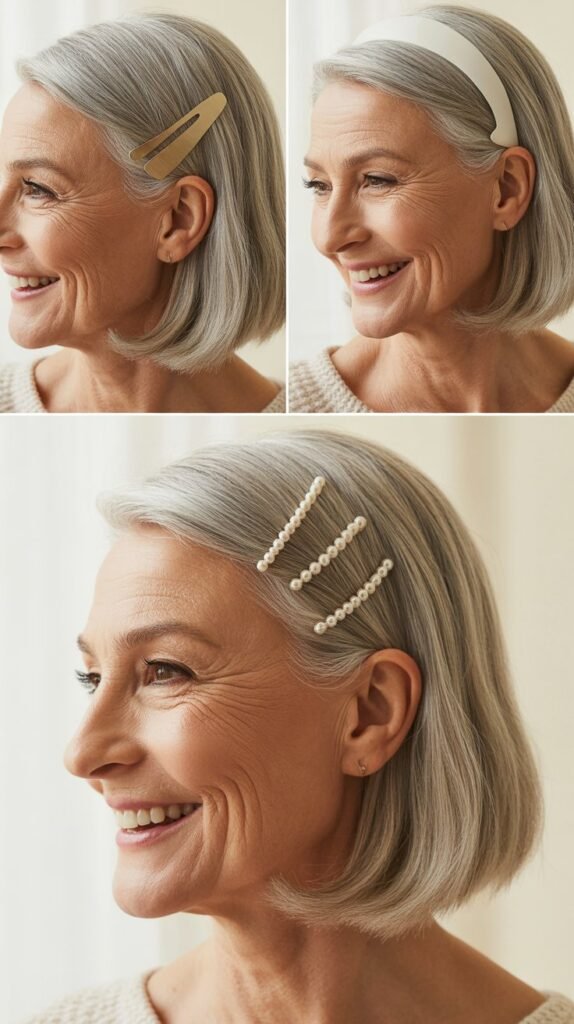Sleek Straight Style with Modern Hair Accessories