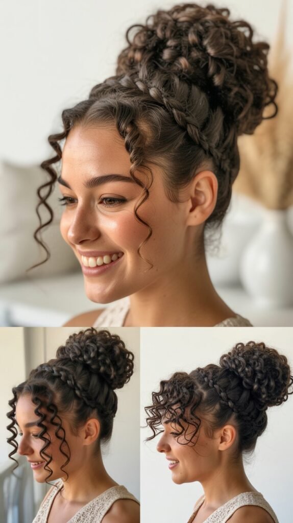 Curly Bun with Braid Accent