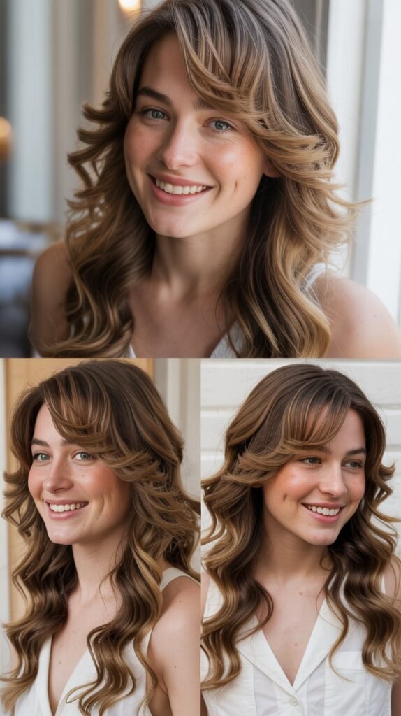 Side-Swept Bangs with Long Wavy Hair