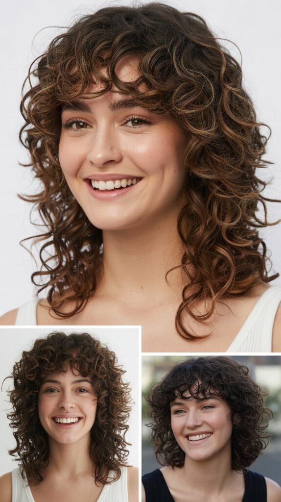 Curly Curtain Bangs with Medium Curly Hair