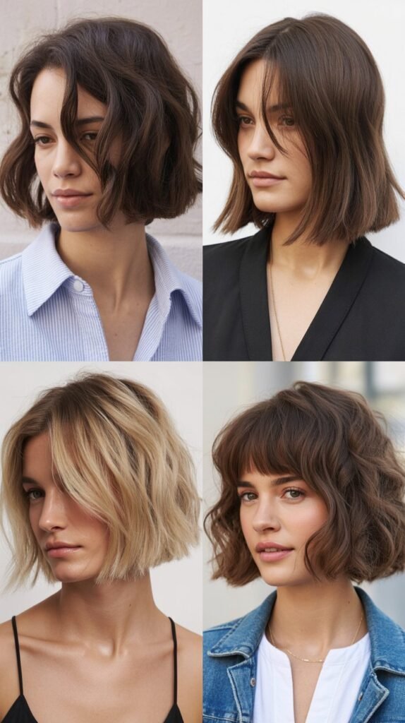 Textured Bob With Side-Swept Long Bangs