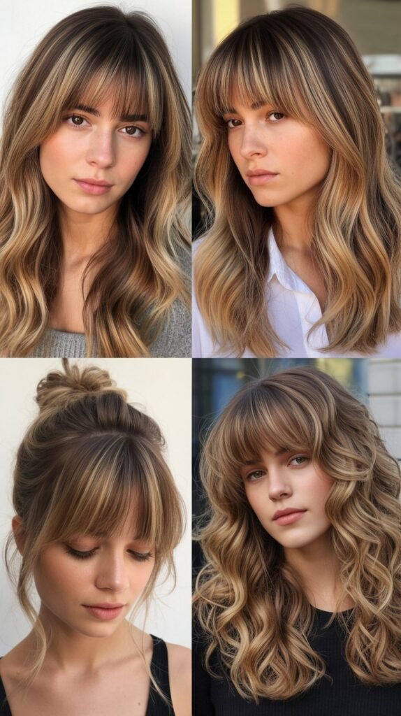  Full Fringe with Caramel Cream Blonde Balayage