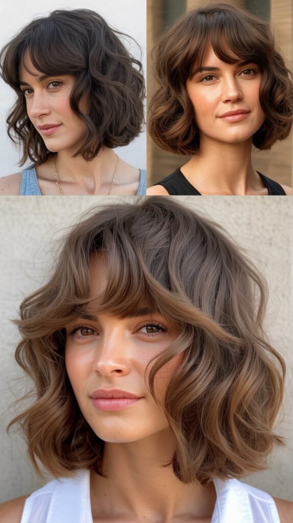 Wavy Layered Bob with Beachy Bangs