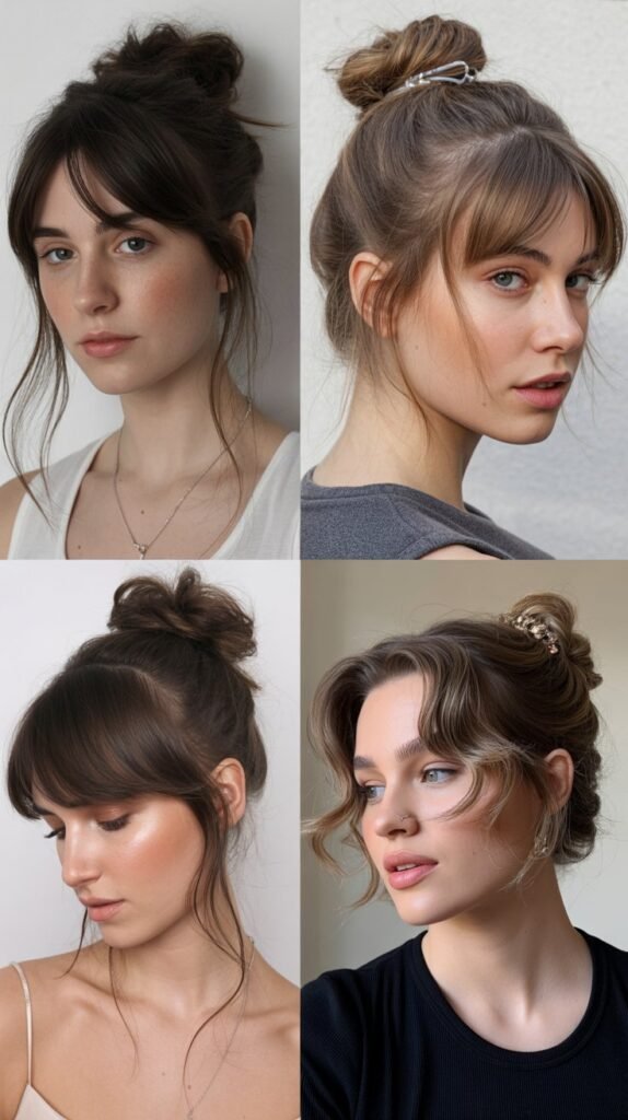 Curtain Bangs with Half-Up Space Buns