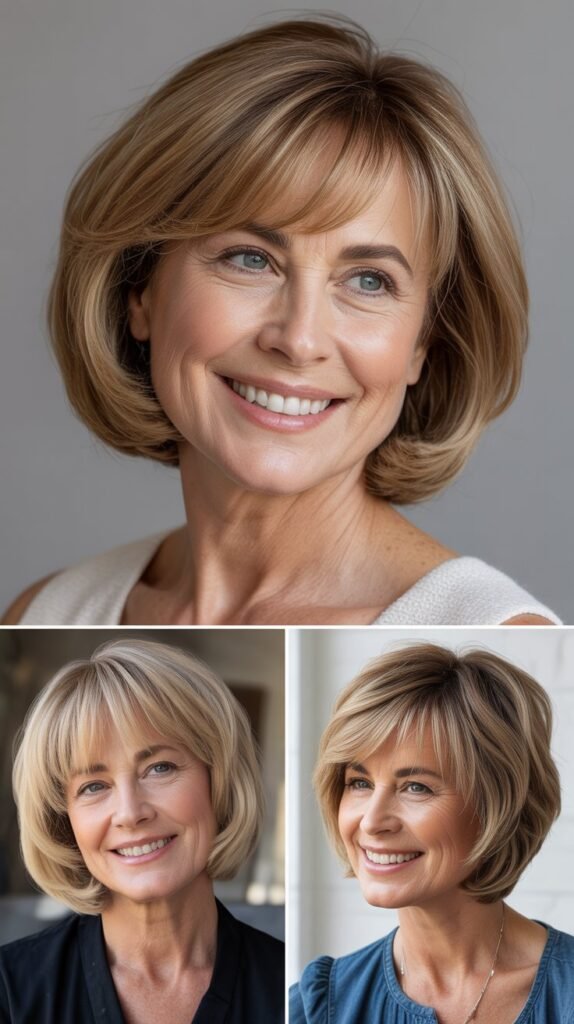  Soft Rounded Bangs with Rounded Bob