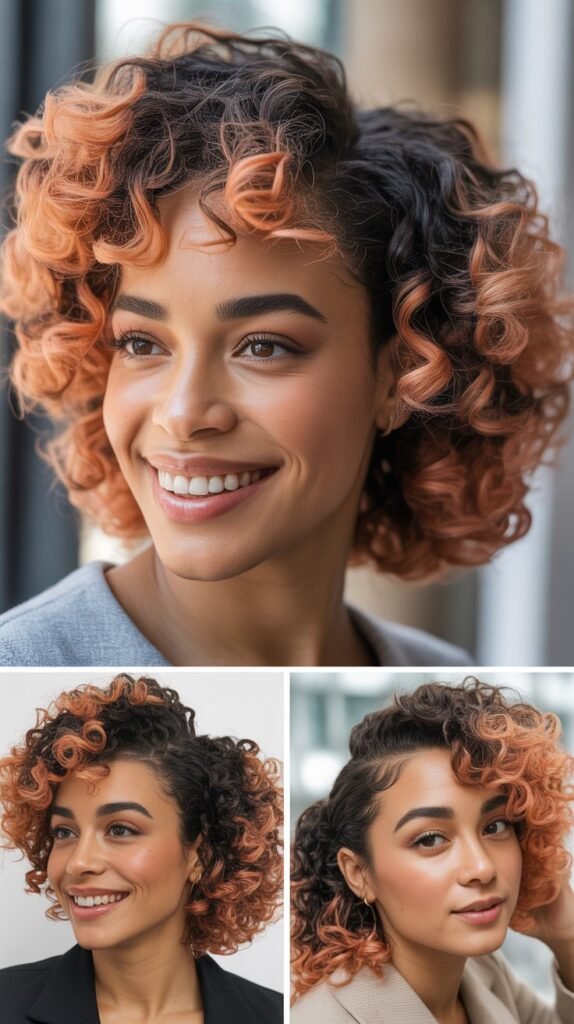 20. Peach Highlights on Type 3C Curls